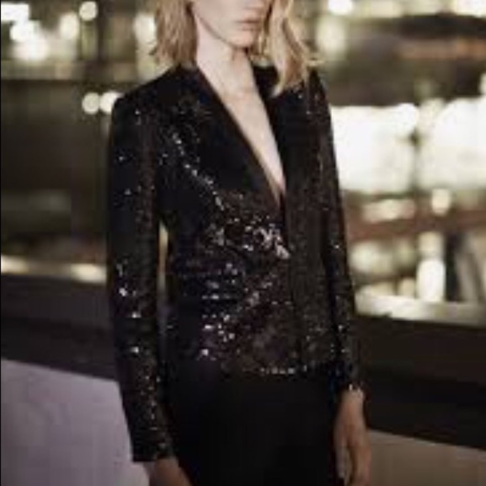 NWT Maje black sequin tuxedo jacket - Picture 4 of 13
